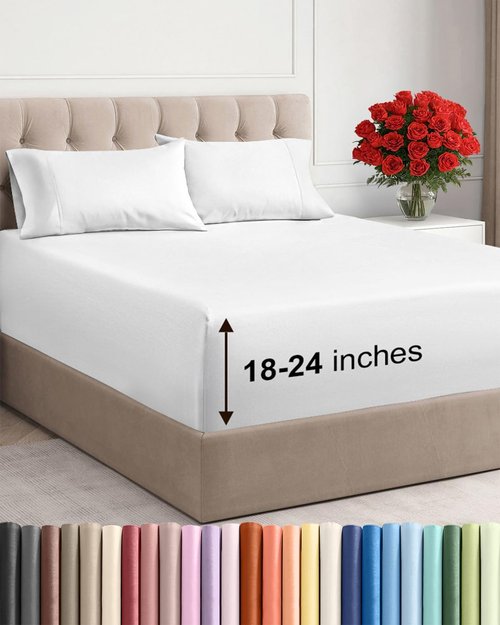 Extra Deep King Sheet Set by Comfy Hotel - 4-Piece Breathable Cooling Bedding - Fits 18-24 Inch Mattresses - Ultra Soft, Wrinkle & Fade Resistant - White