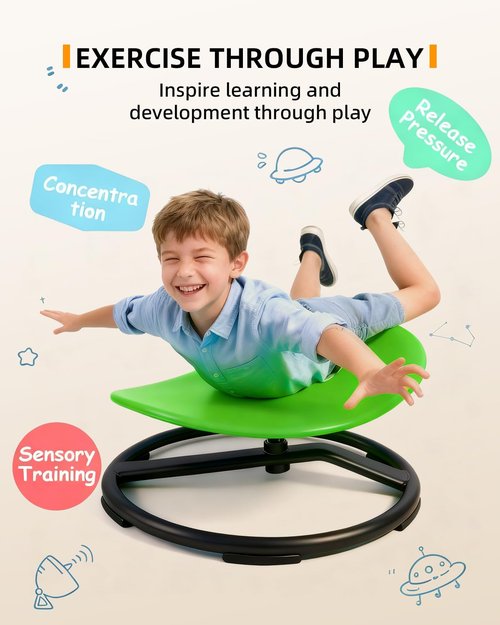 UIIKOLB Spinning Chair for Autistic Kids - Sensory Swivel Seat with 220 lbs Weight Capacity & Non-Slip Base, Improves Balance & Coordination, Sit and Spin Sensory Toy for ADHD/Autism, Ages 3+ (Green)