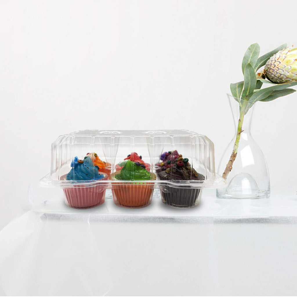Clear Cupcake Containers,12pc Plastic Disposable High Dome Cupcake Boxes 6 Compartment Cupcake Holders Cupcake Containers Half Dozen Cupcake Trays ReliableCup Cake Muffin Packaging Transporter