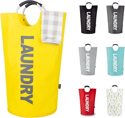 Caroeas 95L Pro Large Laundry Basket - Waterproof Hamper with Padded Handles | Collapsible & Stands Up Well (Yellow)