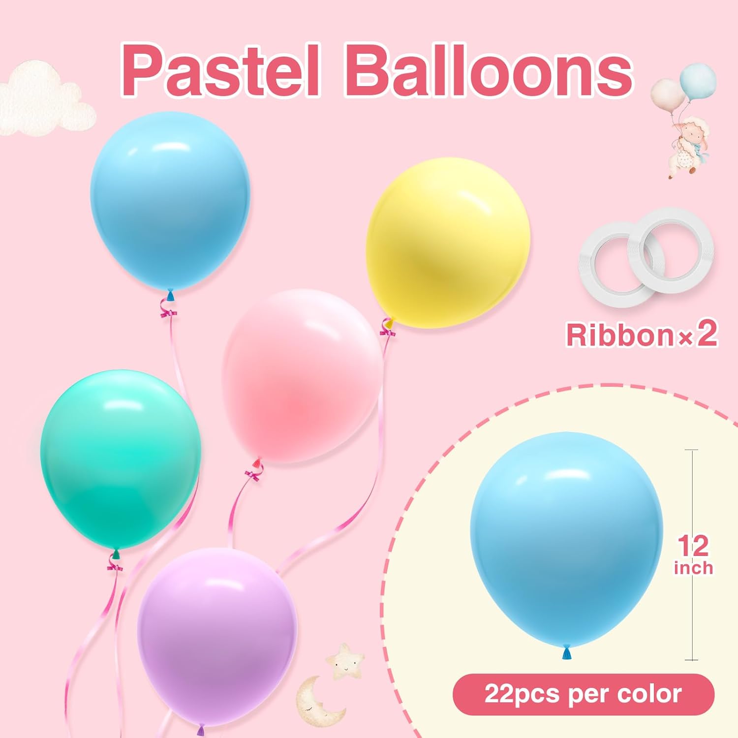 Pastel Balloons - 110pcs 12 Inch Rainbow Balloons for Birthday, Wedding & Baby Shower Decor