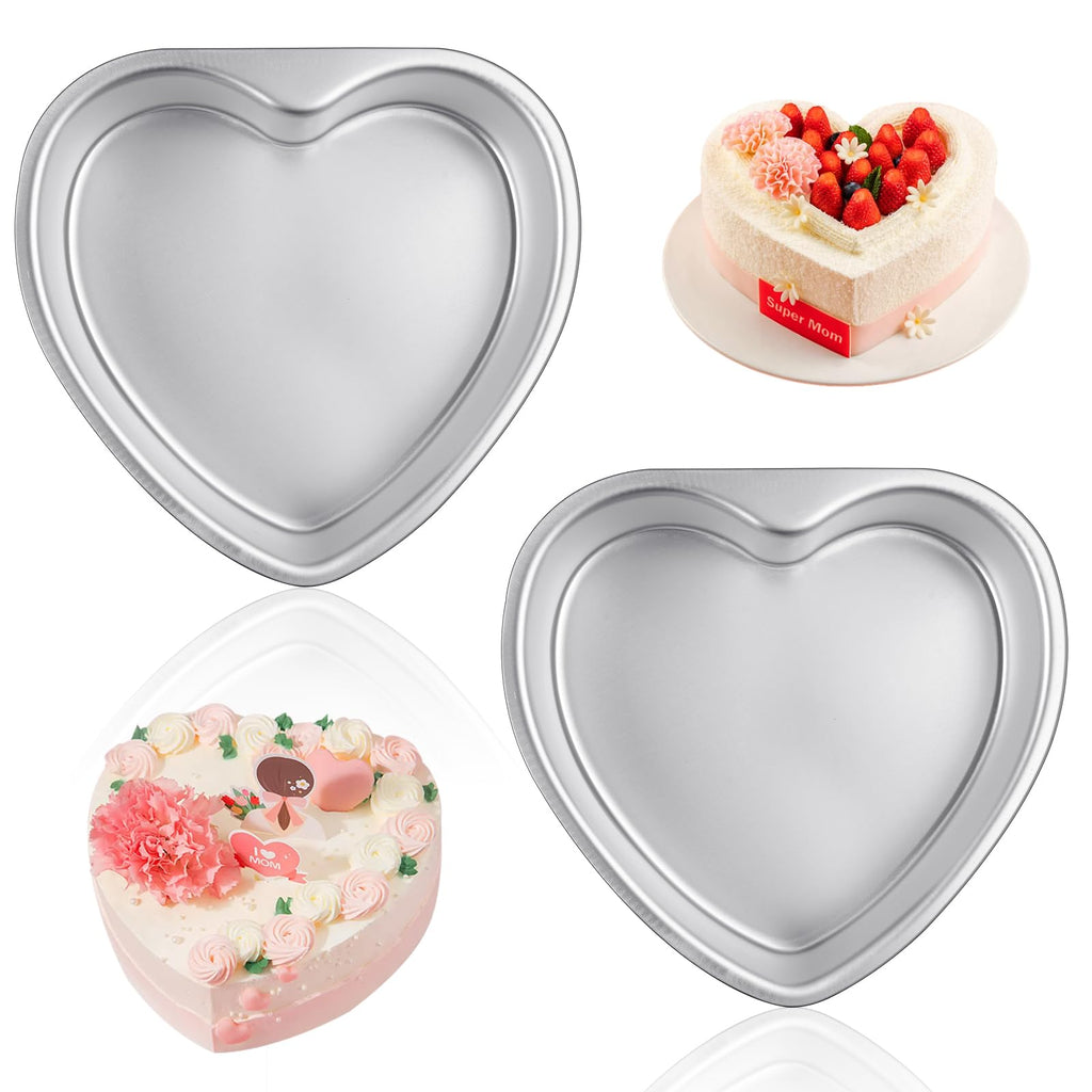 Milkary 2Pcs Heart Shape Cake Pans, Aluminum Heart Cake Mold, Reusable 10 inch Cake Pan for Baking DIY for Wedding Birthday Family Occasions