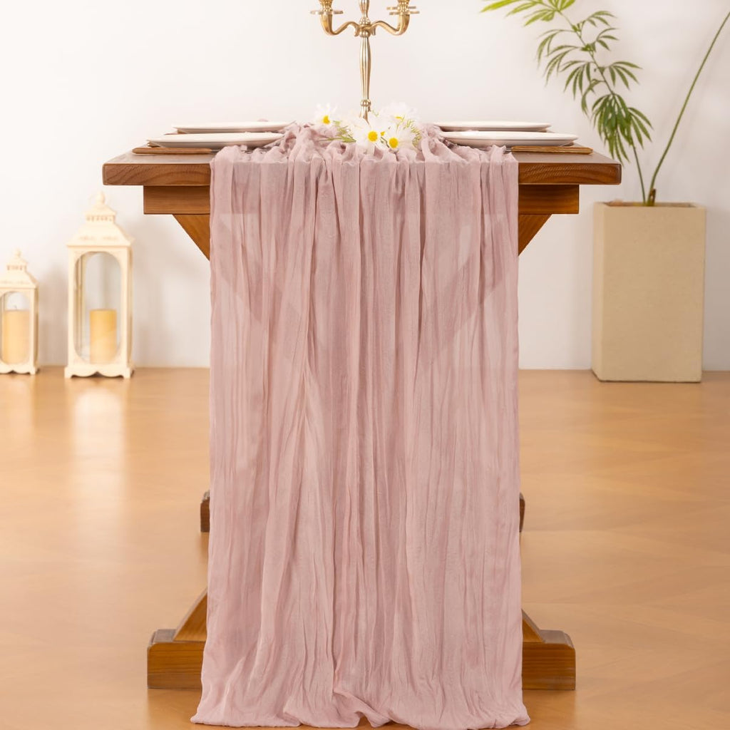 **Socomi 15-Piece Pink Cheesecloth Table Runner Set - Rustic Boho 120-Inch for Weddings & Events**