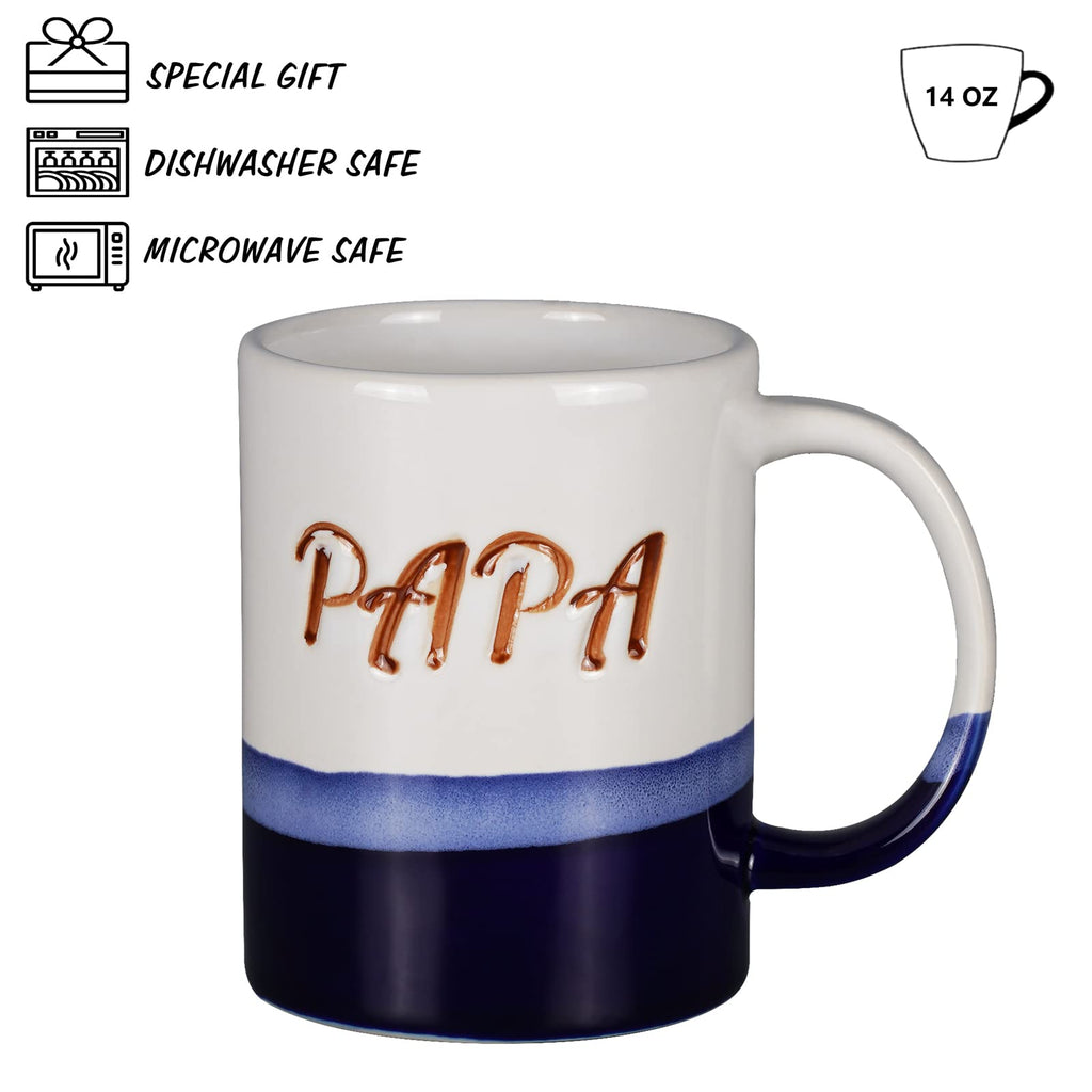 Ceramic Papa Coffee Mug 14 oz Tea Cup Gifts for Dad Husband Man Blue