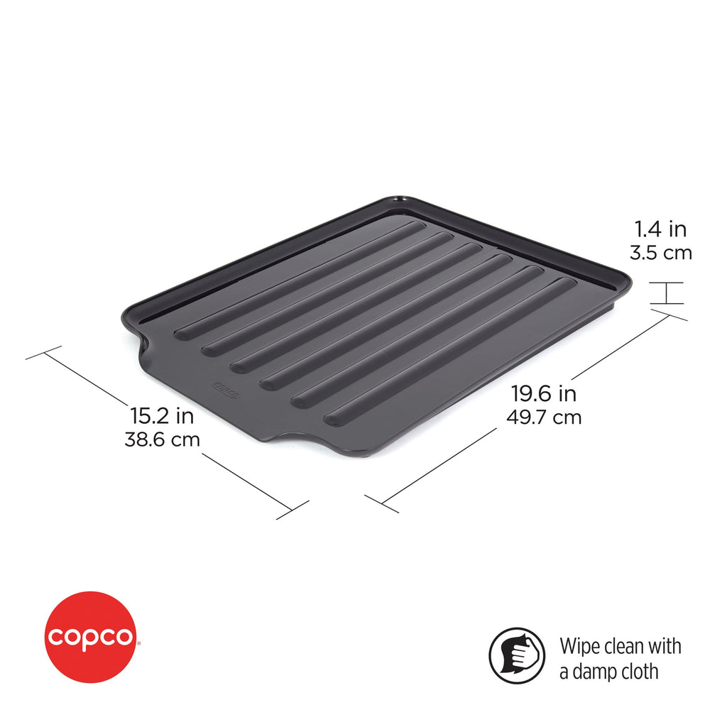 Copco Large Black Drain Board Fits Under Any Large Dish Rack to Catch Water or for Larger Pots Alone, Angled Base Allows for Self Draining with Raised Ribs to Prevent Water from Puddling