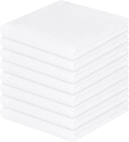 Homaxy 100% Cotton Waffle Weave Dish Cloths - Ultra Soft, Absorbent & Quick Drying | 12x12 Inches, 8-Pack, White