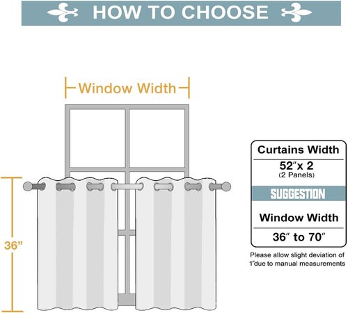ChrisDowa Small Window Curtains - Grommet Thermal Insulated Room Darkening Panels (Stone Blue, 52 x 36 Inch)