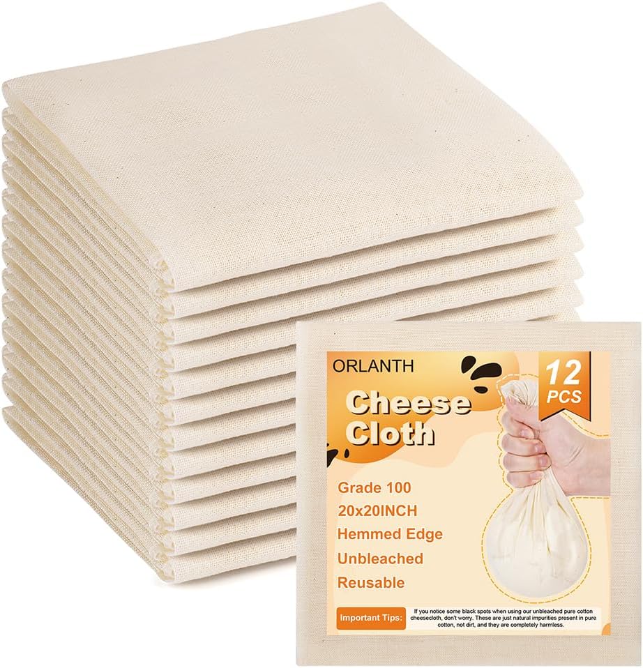 Skiennix Reusable Cheese Cloths - 20x20 Inch Unbleached Cotton for Straining & Cooking | 12 PCS