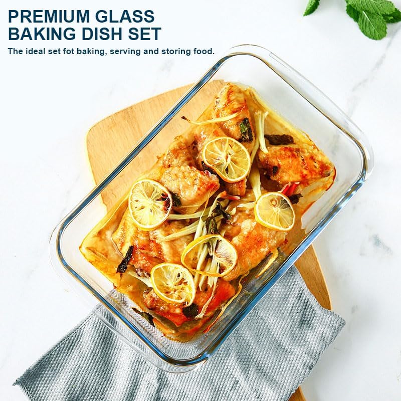 Regine Switzerland 8-Piece Deep Glass Baking Dish Set - Rectangular Bakeware with Lids for Lasagna & Leftovers | Freezer-to-Oven Safe, Gray
