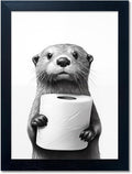 Raccoon Art | Funny Black and White Bathroom Wall Decor | Framed Animal Painting