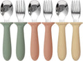 Eascrozn Toddler Utensils Set - 6 Pack Kids Silverware with Silicone Handles | Safe 18/8 Stainless Steel