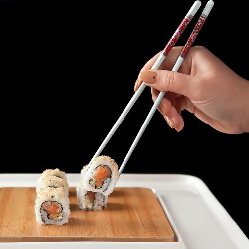 IQCWOOD Chopsticks Reusable, 5 Pairs Bone China Ceramic Chopsticks, Dishwasher Safe, Classic Chinese Style Chop Sticks Gift Sets, 9.5 Inch/24cm