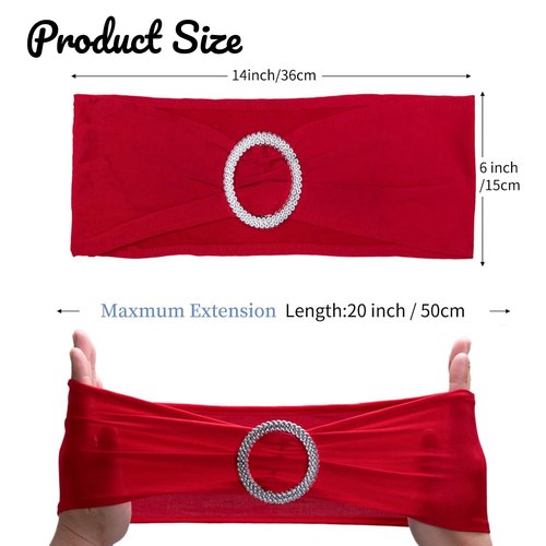 Qidkeo Red Chair Sashes for Wedding 10 Pack Stretch Spandex Chair Sashes Elastic Chair Bow with Buckle Wedding Party Banquet Event Decoration