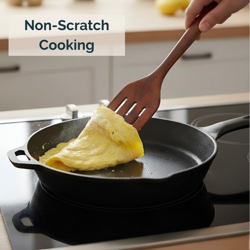 Wooden Utensil Set 9 PCS Hand-Crafted, Heat-Resistant, Non-Scratch & Easy-to-Clean Natural Teak Wooden Kitchen Tools with Spatula, Slotted Spatula, Spoons, Ladle, Pasta Server, Salad Fork, Holder Set