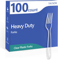 SACATR Heavy Duty Disposable Plastic Forks - 100 Count, BPA-Free, Clear Silverware for Parties & Events