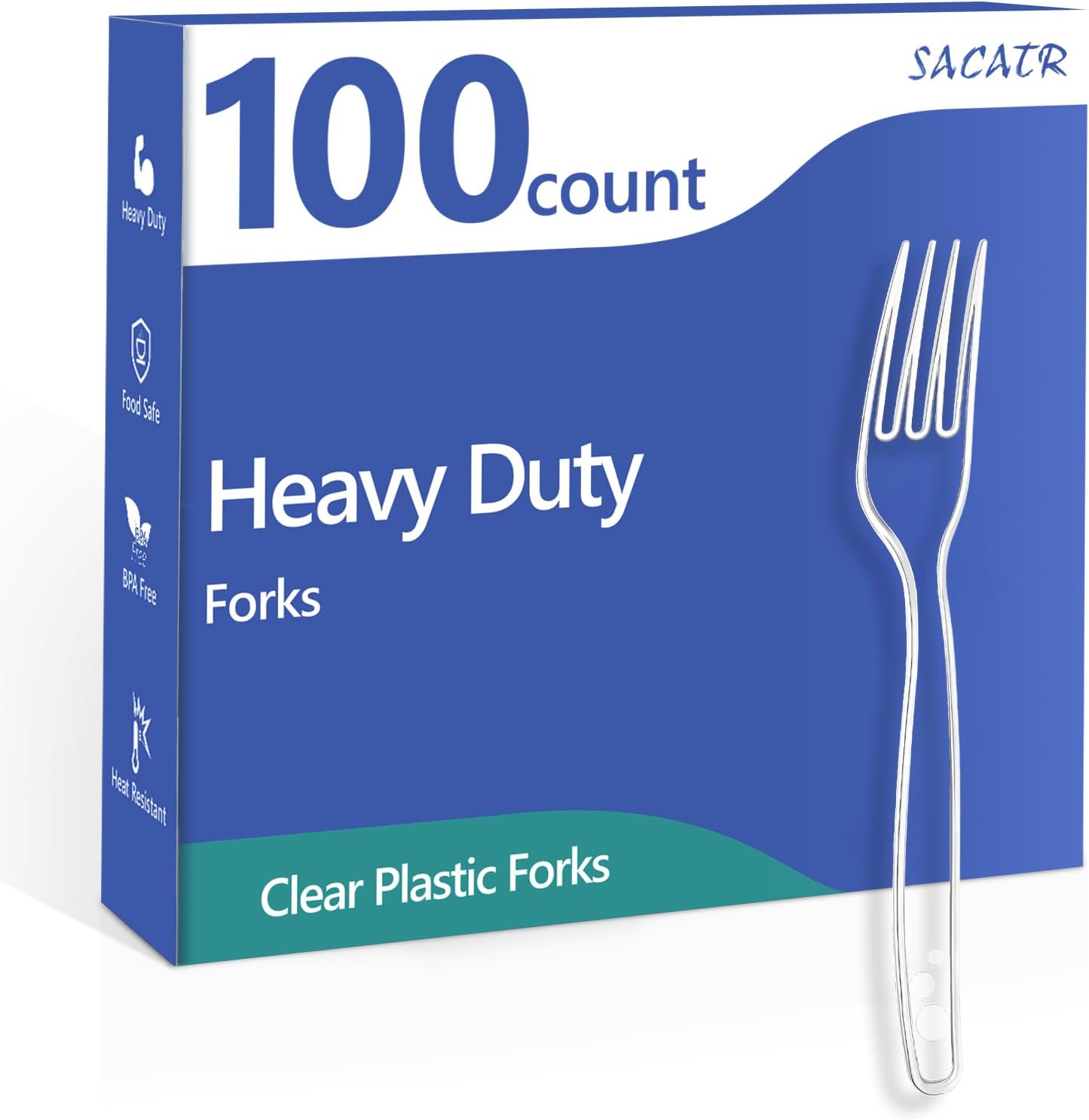 SACATR Heavy Duty Disposable Plastic Forks - 100 Count, BPA-Free, Clear Silverware for Parties & Events