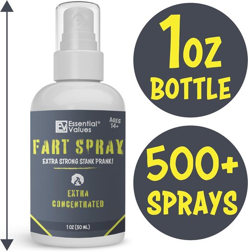 Essential Values Fart Spray for Pranks Extra Strong (1 fl oz) - Extra Concentrated Formula - Perfect Gag Gift for All | Prank Friends, Family, & Others if You Dare