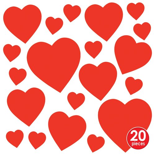 Beistle Printed Cardstock Paper Heart Cut Outs 20 Piece Valentine's Day Decorations, 4", 8.5", 12", Red