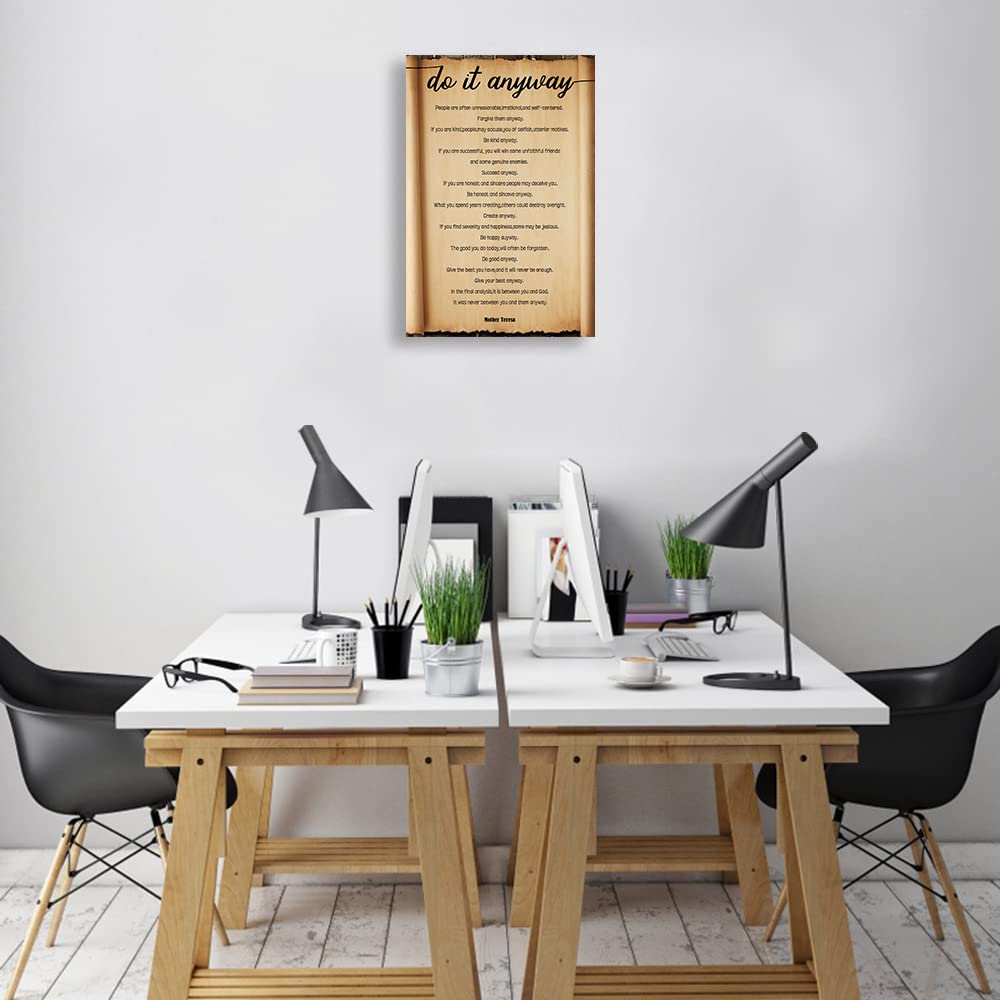Desiderata Poem Framed Wall Art Motivational Poster Book Quotes Wall Art Retro Canvas Inspirational Picture Decorations Framed (16x24 inch)