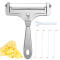 Gosknor 6pcs Cheese Slicer Kit, Stainless Steel Wire Cheese Cutter with 4 Extra Wires & Wrench Slicer Handheld Butter Cutter Food for Block Butter (Frosted Silver)