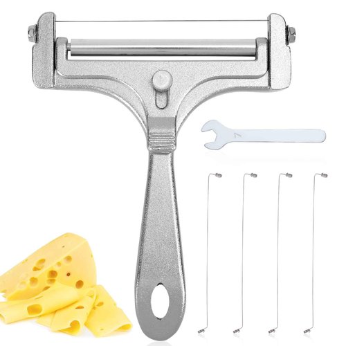 Gosknor 6pcs Cheese Slicer Kit, Stainless Steel Wire Cheese Cutter with 4 Extra Wires & Wrench Slicer Handheld Butter Cutter Food for Block Butter (Frosted Silver)