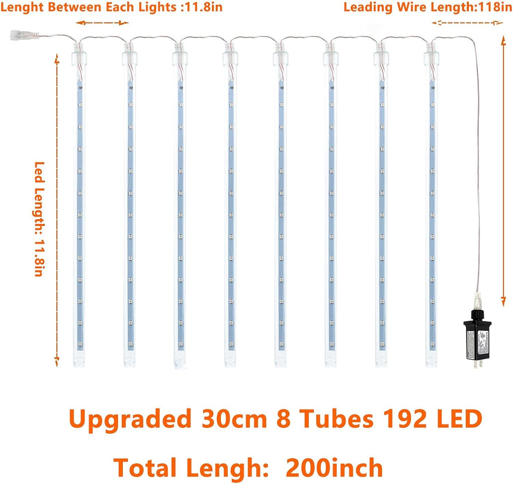 Skiennix Meteor Shower Lights - 2 Pack Outdoor Christmas Decorations with Timer | 384 LED, 30cm Tubes, Cool White