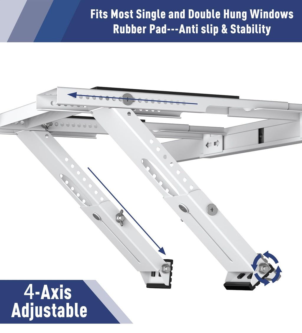 No Drilling Window AC Support Bracket, Adjustable Support Fits Single & Double-Hung Windows, Air Conditioner Holder Bracket Heavy Duty Steel Holds Up to 300lbs, for 5000-24000 BTU Units