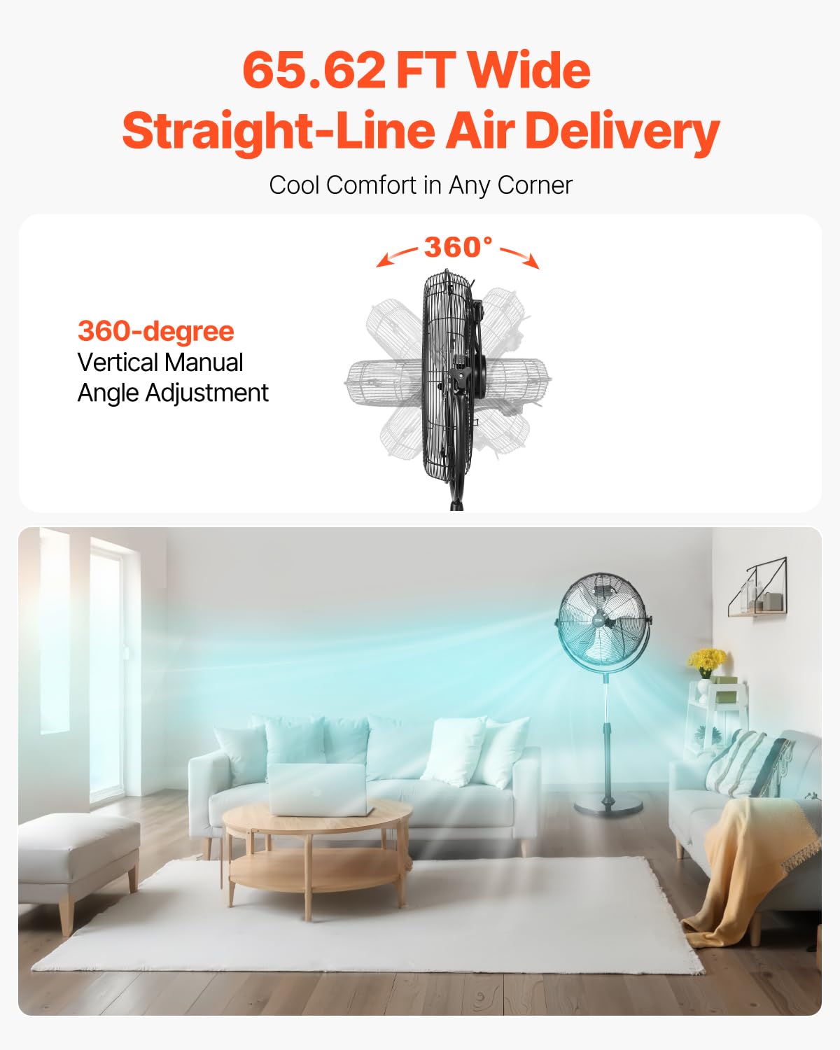 VEVOR Industrial Pedestal Fan, 16 Inch 75-Degree Oscillating Fan, Height Adjustable Standing Fans with 3 Adjustable Speeds, High Power Floor Fans for Office, Copper