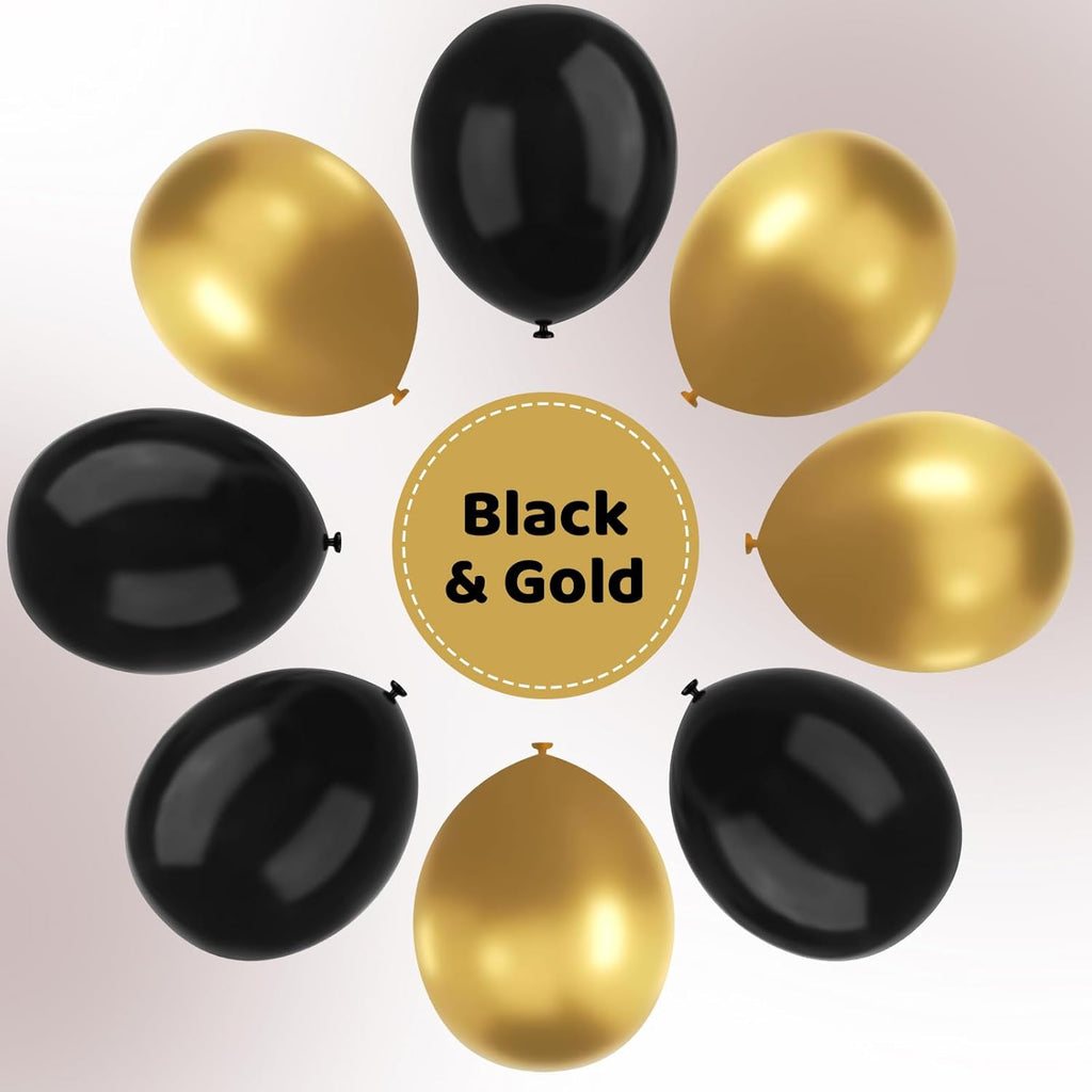 YMSZ Black and Gold Balloons - 67pcs 12 Inch Metallic Balloons for Birthday & Party Decorations