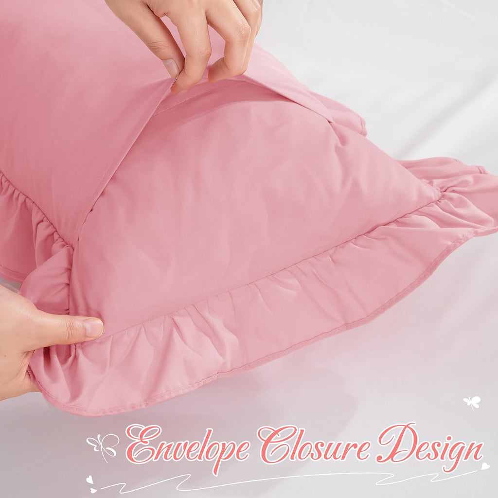 Yvrcen Pink Ruffle Lumbar Pillow Cover 12x20 Inch, Ruffled Cushion Case Covers for Couch Sofa Bed Living Room, Decorative Farmhouse Throw Pillow Cover, Pack of 1