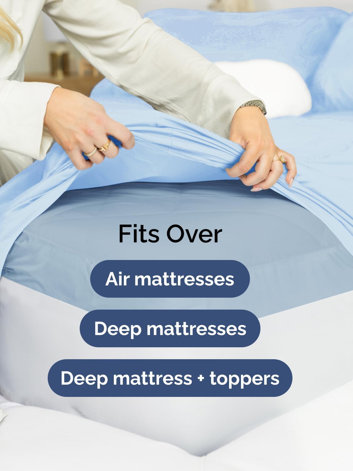 Skiennix Extra Deep Full Sheet Set - 6 Piece Breathable Cooling Bedding - Soft Wrinkle-Free Light Blue