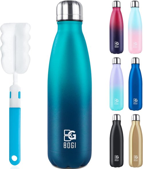 BOGI Insulated Water Bottle - 17oz Stainless Steel, Leak-Proof Design, Keeps Drinks Cold for 24 Hours | Blue