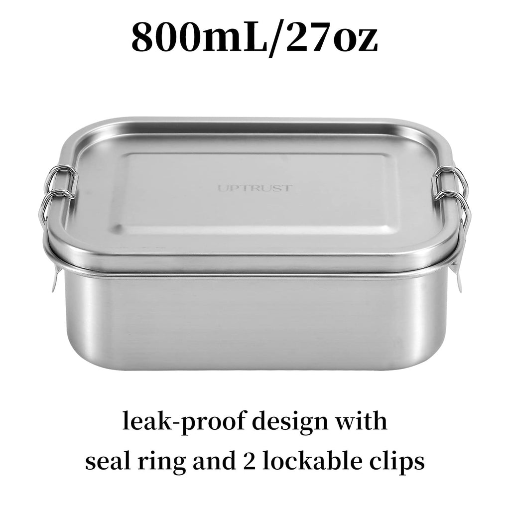 UPTRUST Stainless Steel Lunch Box, 800ML/27oz, Metal Bento Boxes with Lockable Clips t, Adjustable Divider included, Metal Lunch box for Travel & Work