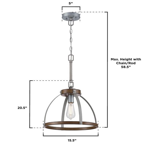 Westinghouse 6127500 Oak Lane Vintage-Style One Light Indoor Pendant/Semi-Flush Mount Ceiling Fixture, Barnwood Finish with Galvanized Steel Accents