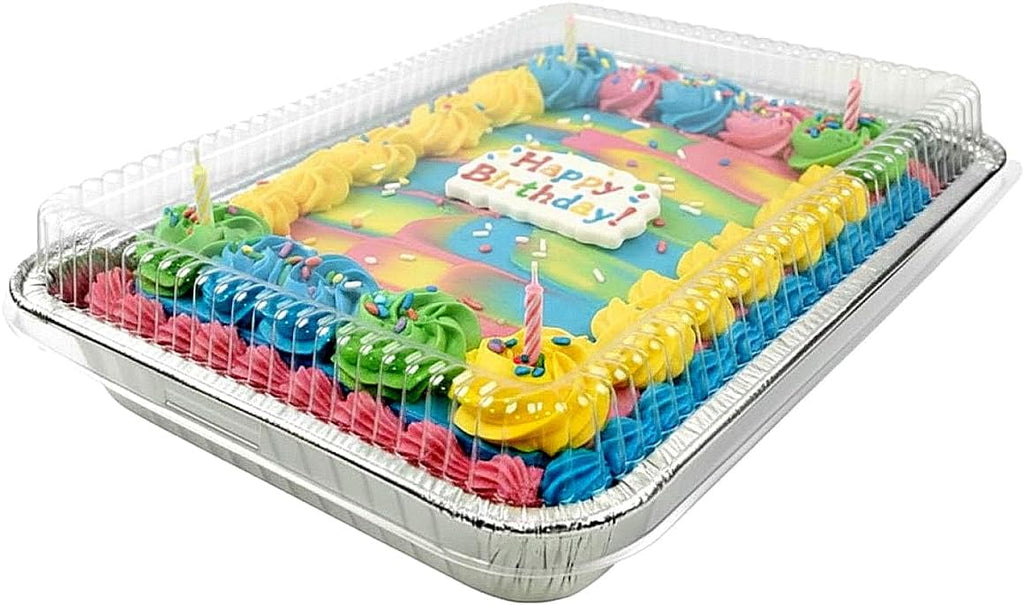 PACTOGO Disposable Aluminum Foil Cake Pans - 13" x 9" x 2" with Dome Lids | 108 Oz for Baking & Storing (Pack of 12)