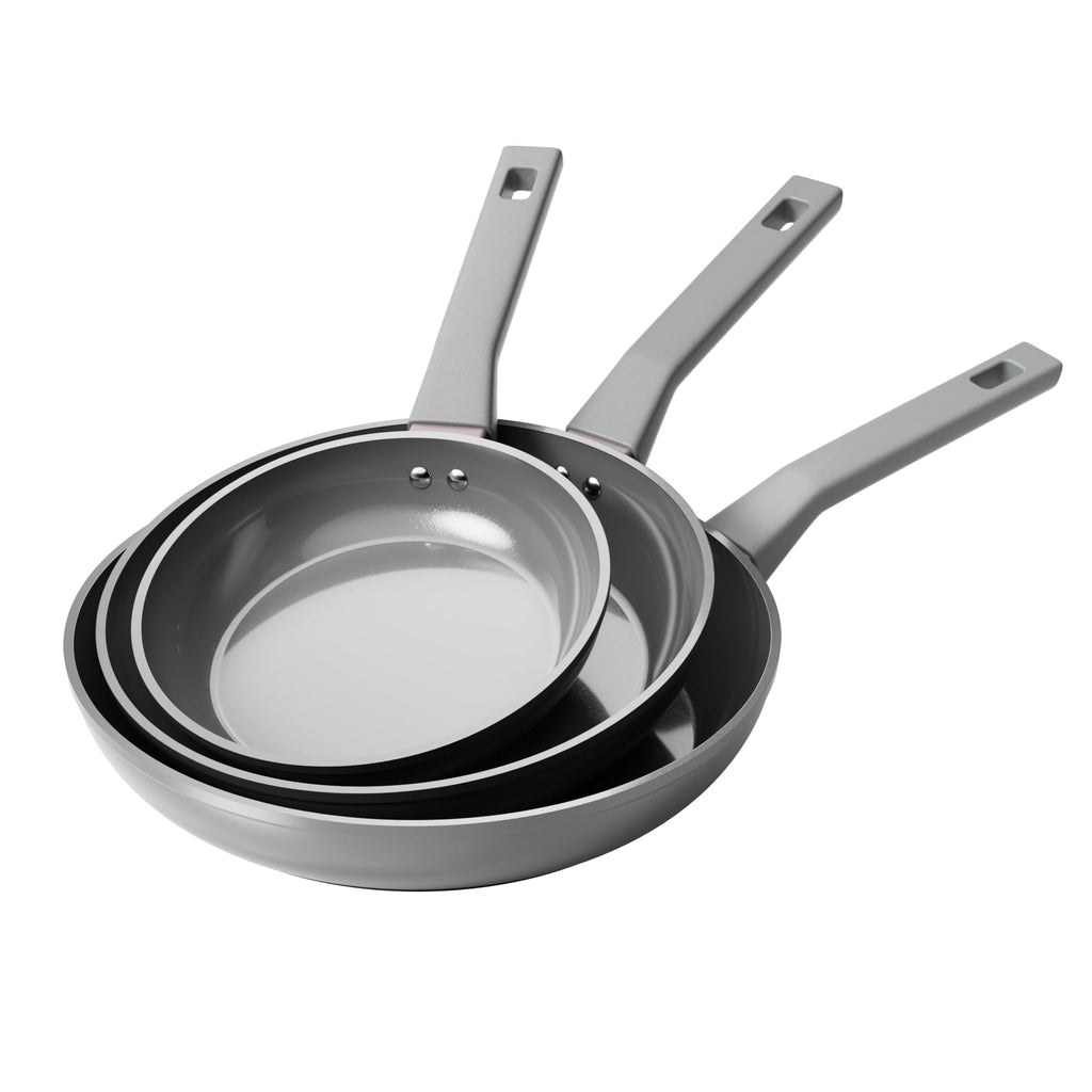 Sanho Nonstick Frying Pans Set, Ceramic Pan Skillet, Non Toxic Pans for Cooking, 8" 10" 12" Ceramic Frying Pan Set PFAS & PTFE & PFOA Free with Stay Cool Handle, Dishwasher & Oven Safe, Gray