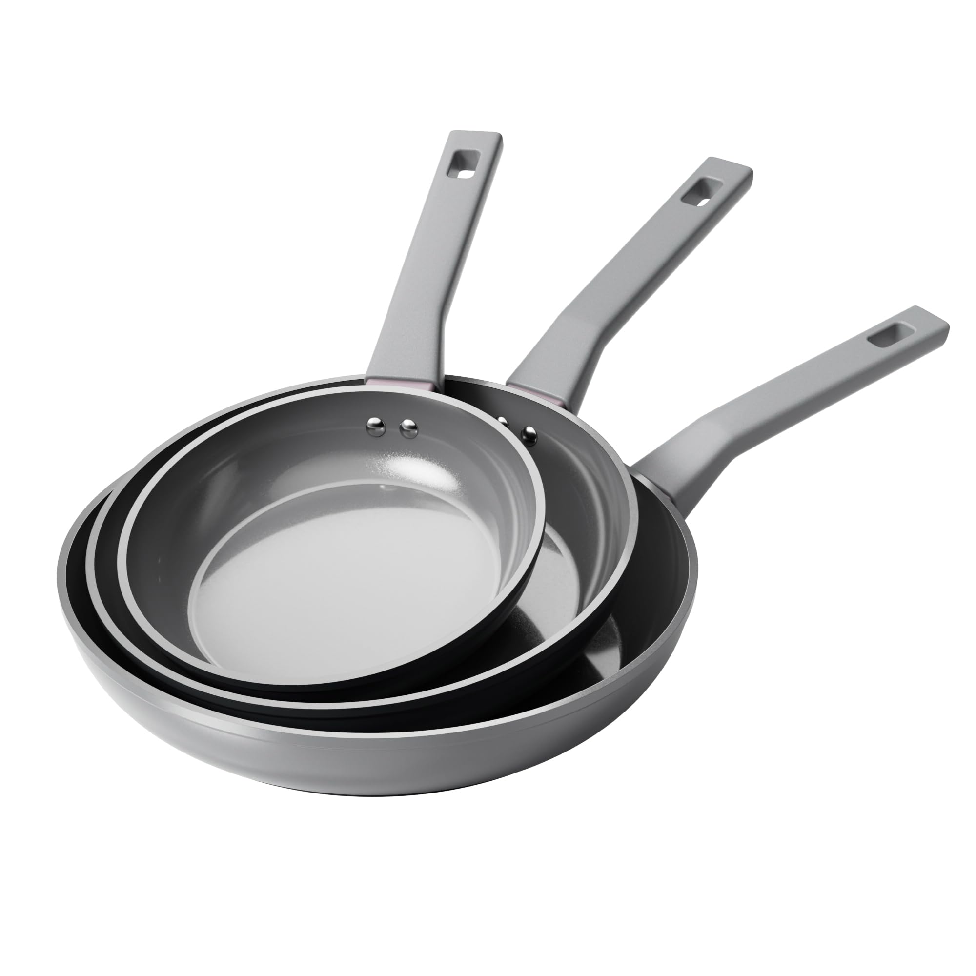 Sanho Nonstick Frying Pans Set, Ceramic Pan Skillet, Non Toxic Pans for Cooking, 8" 10" 12" Ceramic Frying Pan Set PFAS & PTFE & PFOA Free with Stay Cool Handle, Dishwasher & Oven Safe, Gray