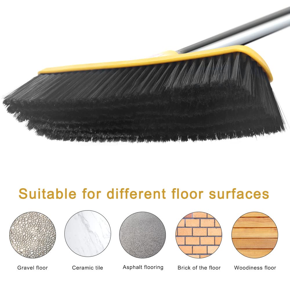 Push Broom with Long Handle, Floor Brush 49.6 inch Soft Bristle Broom 12.2" Wide for Cleaning Bathroom Kitchen Patio Garage Deck Tile Floor