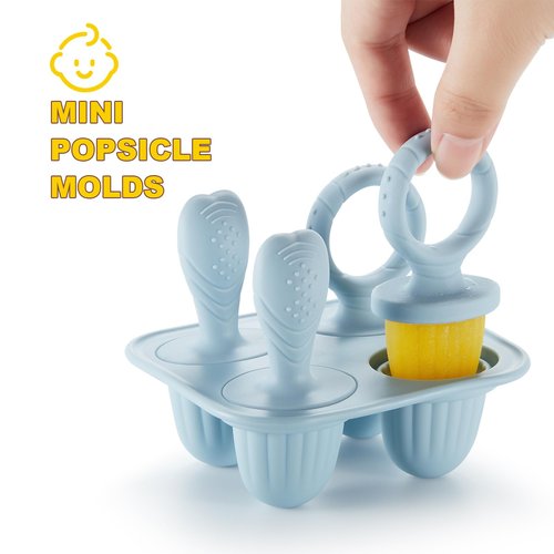 ACOOKEE Toddler Popsicles Molds 1 Pack 4 Handle, BPA Free, Silicone Baby Popsicles Molds Easy Release Ice Cream Molds Reusable