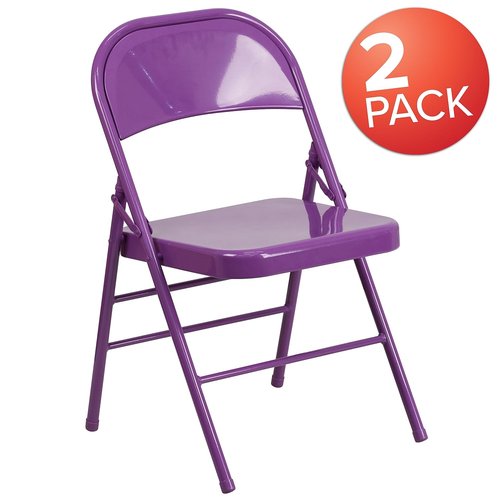 Flash Furniture Metal Folding Chairs, Impulsive Purple (Pack of 2)