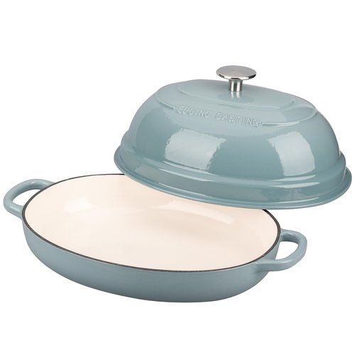 EDGING CASTING Enameled Oval Cast Iron Dutch Oven Pot with Lid, Bread Dutch Oven for Sourdough Bread Baking, Dutch Oven Bread, Bread Oven, 6QT, Seasalt