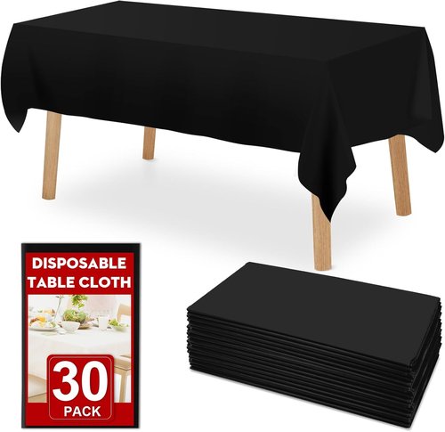 30 Pack Black Plastic Table Cloths - Disposable 54 x 108 Inch Covers for Parties, BBQs & Weddings