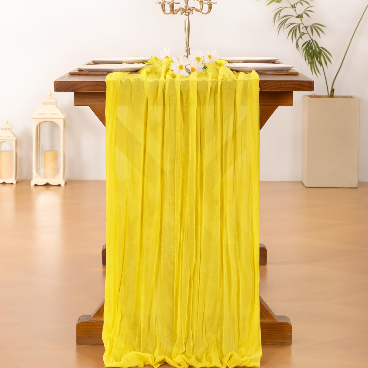 Socomi Yellow Cheesecloth Table Runner - 120 Inch Rustic Gauze for Easter, Weddings, and Home Decor