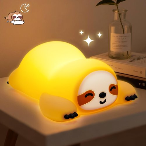 TCMOT Cute Sloth Night Light for Kids, 3-Level Dimmable Nursery Nightlight, Silicone Squishy Light Up Sloth Gifts, Rechargeable Bedside Touch Lamp for Breastfeeding Toddler Baby Kids Decor