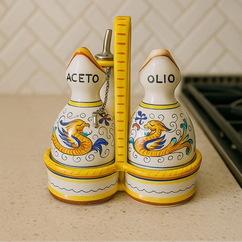 GUTE Deruta Italy Raffaellesco Oil & Vinegar Set | Handcrafted & Handpainted Italian Ceramics | Authentic Italian Pottery Handmade in Deruta, Italy