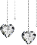 Hyamass Ceiling Fan Pull Chain Extender - 2 Pack 12 Inches Decorative Crystal Heart Prism Pendants with Ball Chain Connectors for Fan Light Chains (Replacement Pull Chains) (Clear)