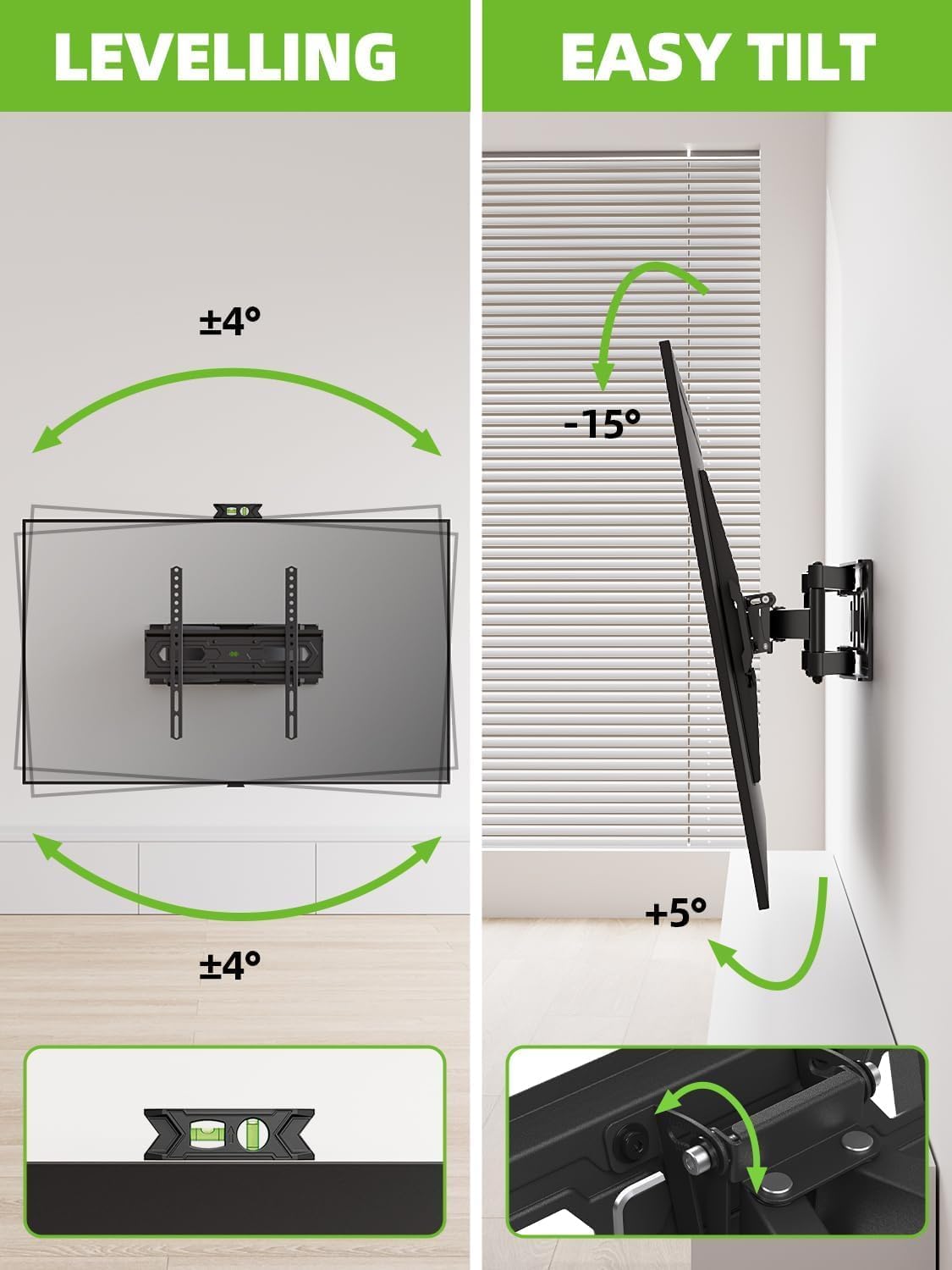USX MOUNT TV Wall Mount - Dual Articulating Arms for 32-74 Inch Flat Screen | Swivel & Tilt Features