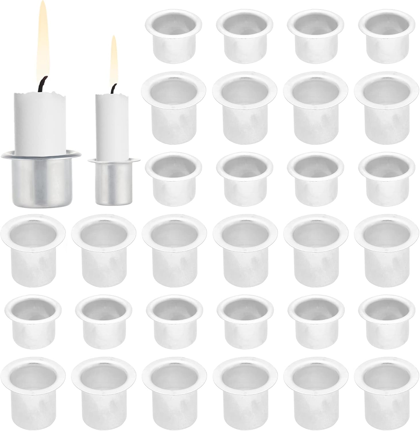 PH PandaHall Mini Metal Candle Holders - 40pcs Aluminum Drip Protectors for Taper Candles | 0.47/0.79 Inch