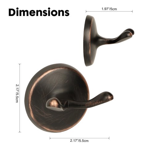 Ntipox Oil Rubbed Bronze Towel Hooks Antique, 2 Pack Coat Robe Hook Heavy Duty Bathroom Double Hook Wall Mounted, Hand Towel Hooks for Kitchen
