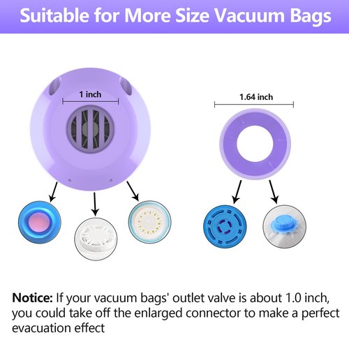 BAMCOO Electric Pump for Vacuum Storage Bags, Travel Vacuum Pump for Various Vacuum Seal Bags Portable Vacpack Air Pump for Compression Clothing Blanket Luggage Purple (Storage Bag Not Included)
